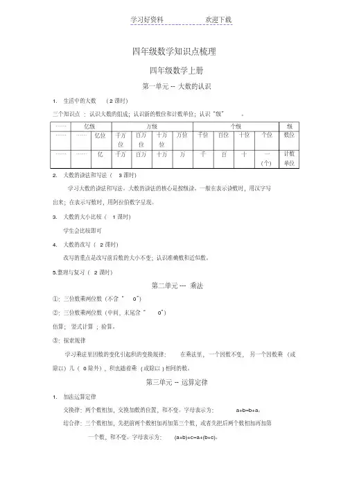 四年级数学知识点梳理