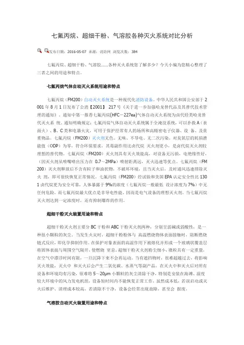 七氟丙烷、超细干粉、气溶胶各种灭火系统对比分析