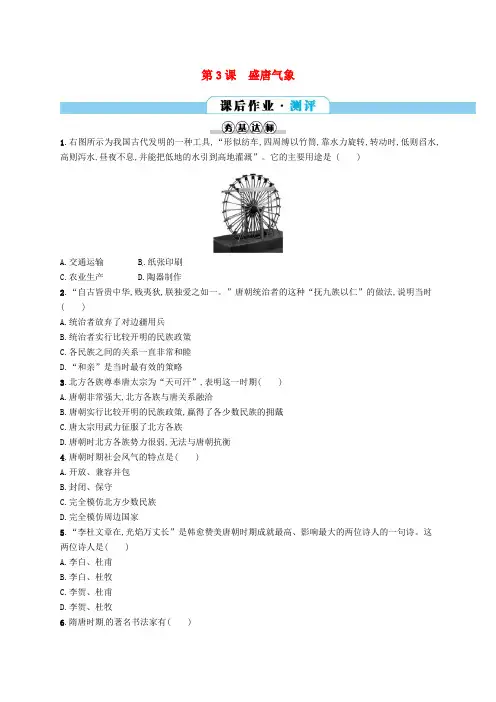 部编版历史七年级下同步练习分层作业 第一单元隋唐时期繁荣与开放的时代第3课盛唐气象(含答案)
