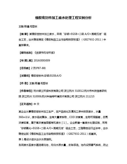 橡胶密封件加工废水处理工程实例分析