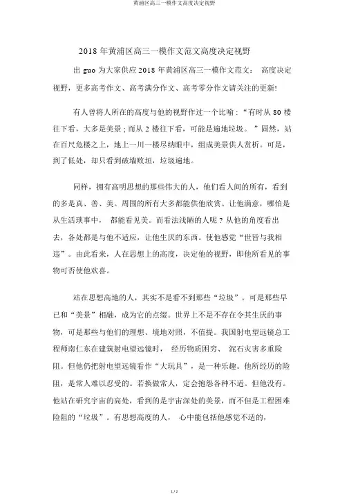 黄浦区高三一模作文高度决定视野
