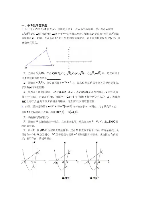 中考数学中考数学压轴题 易错题难题自检题学能测试试题(1)