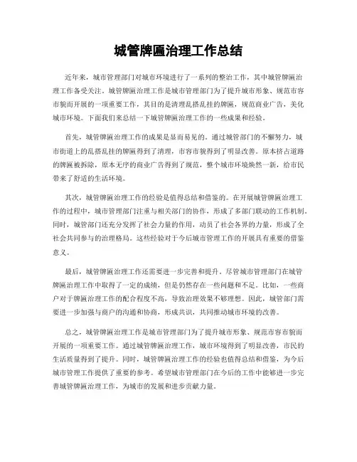 城管牌匾治理工作总结