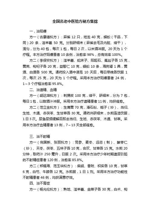 全国名老中医验方秘方集锦
