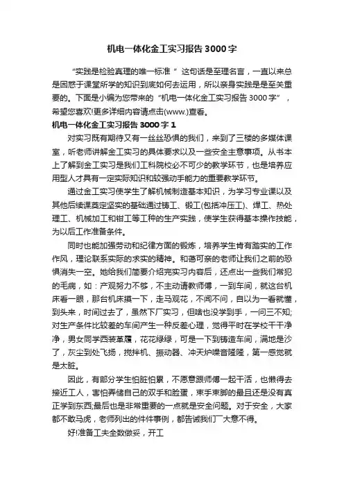 机电一体化金工实习报告3000字