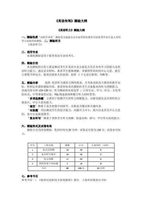 《英语听说》考试大纲
