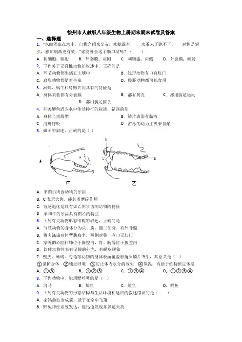 徐州市人教版八年级生物上册期末期末试卷及答案
