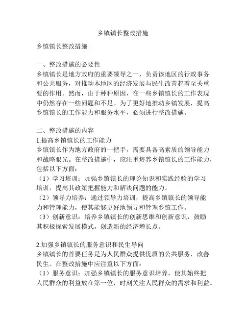 乡镇镇长整改措施