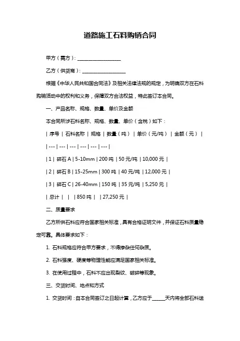 道路施工石料购销合同