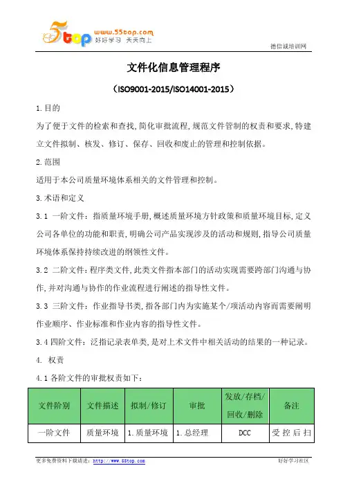 文件化信息管理程序(含表格)