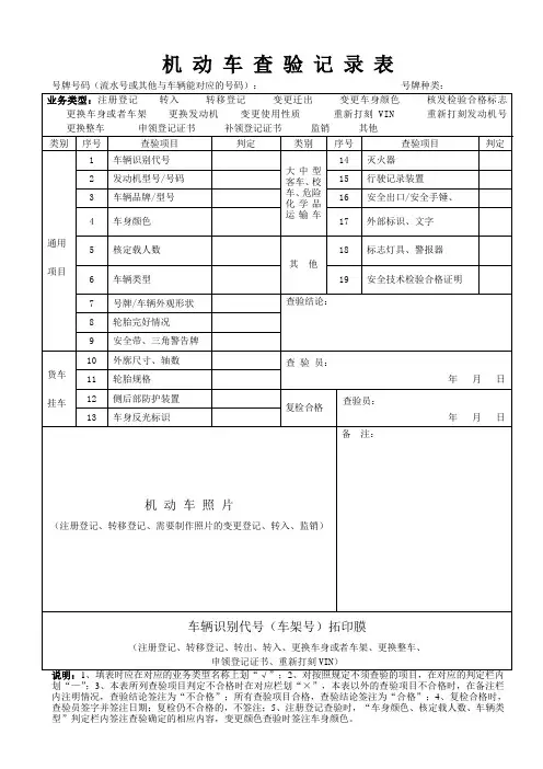公安交通管理机关机动车管理单位机动车查验记录表模板