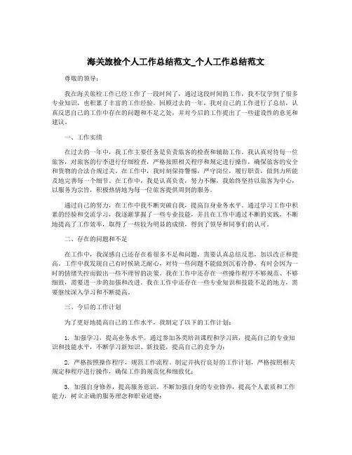 海关旅检个人工作总结范文_个人工作总结范文
