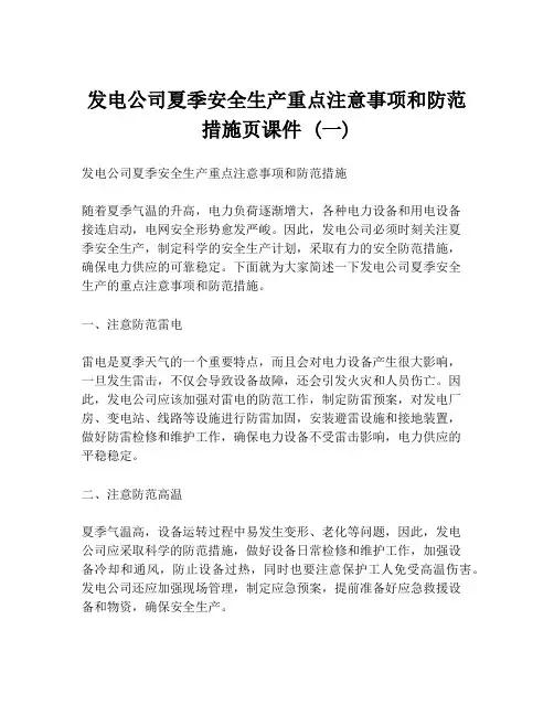 发电公司夏季安全生产重点注意事项和防范措施页课件 (一)