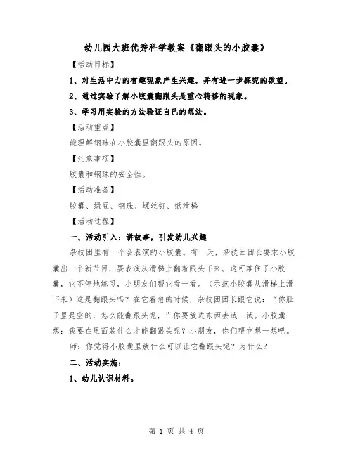 幼儿园大班优秀科学教案《翻跟头的小胶囊》(二篇)