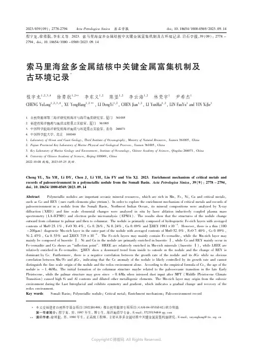 索马里海盆多金属结核中关键金属富集机制及古环境记录
