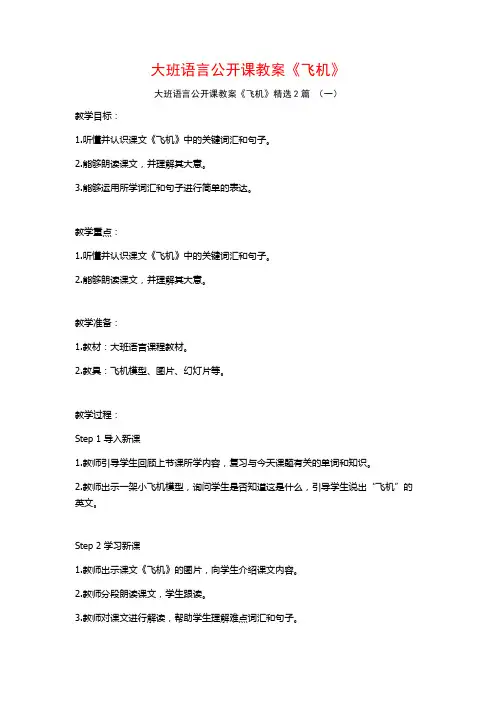 大班语言公开课教案《飞机》2篇