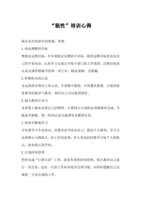 狼性营销培训心得