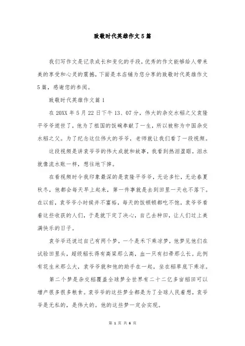 致敬时代英雄作文5篇
