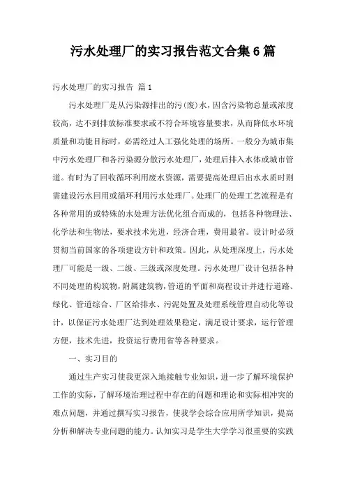 污水处理厂的实习报告范文合集6篇