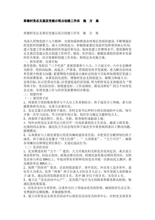 窝德村党总支基层党建示范点创建工作实施方案