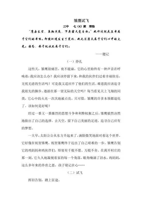 雏鹰试飞 (修改稿) 温岭新起点
