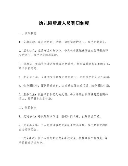 幼儿园后厨人员奖罚制度