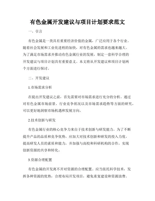 有色金属开发建议与项目计划要求范文