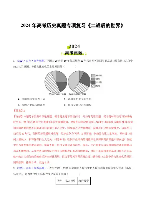 2024年高考历史真题专项复习《二战后的世界》含答案