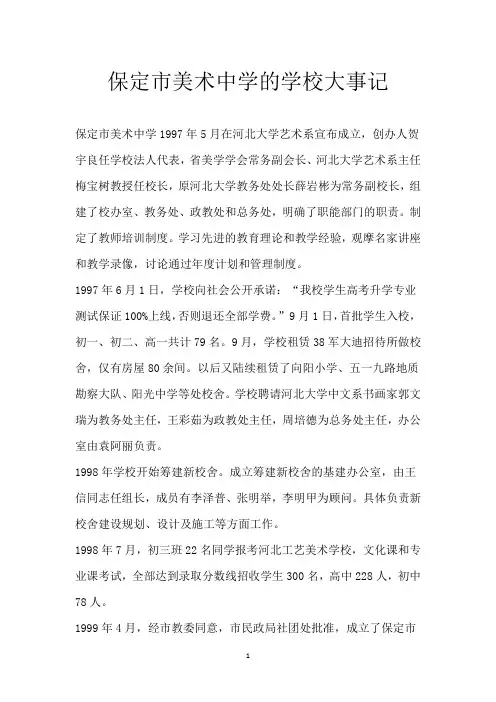 保定市美术中学的学校大事记