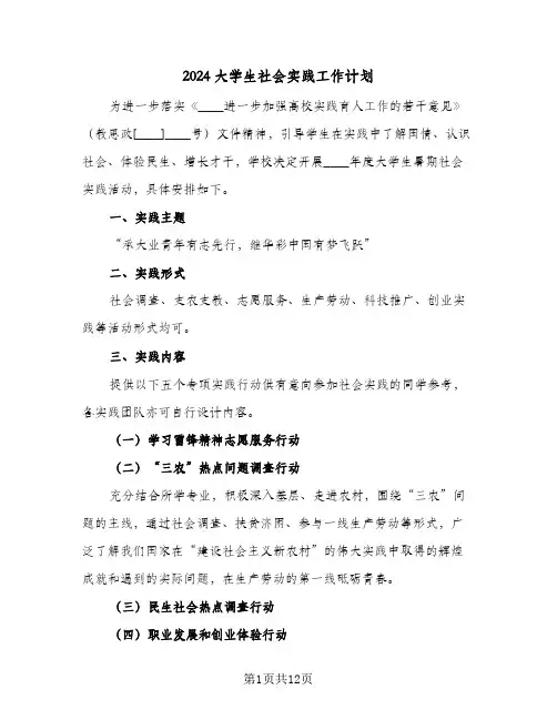 2024大学生社会实践工作计划(4篇)