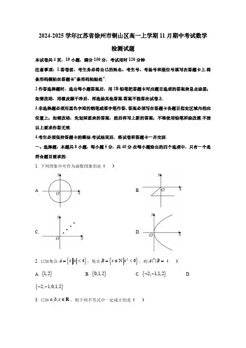 2024-2025学年江苏省徐州市铜山区高一上学期11月期中考试数学检测试题(含解析)
