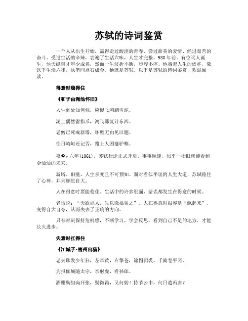 苏轼的诗词鉴赏