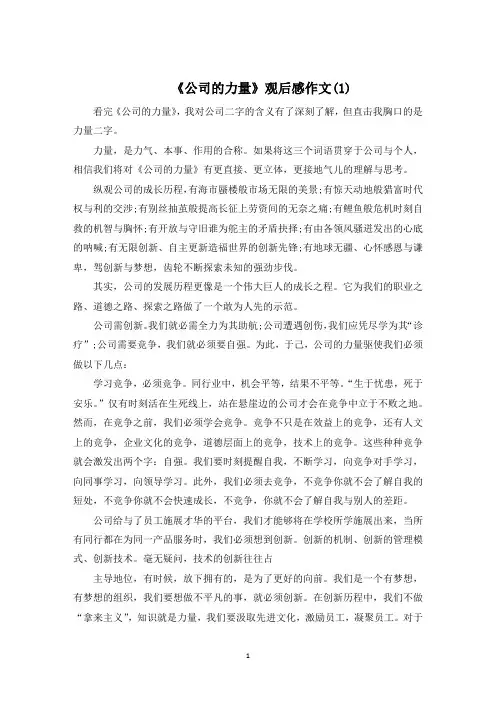 《公司的力量》观后感作文5篇