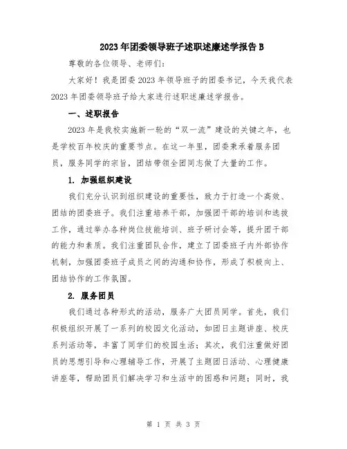2023年团委领导班子述职述廉述学报告B
