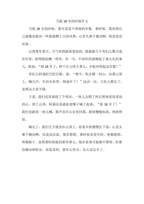 当我18岁的时候作文