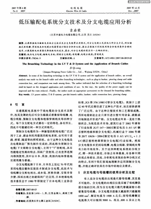 低压输配电系统分支技术及分支电缆应用分析