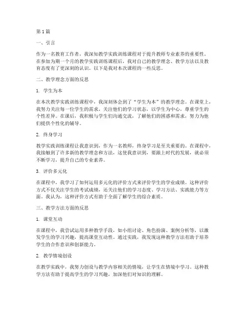 教学实践训练课程反思(3篇)
