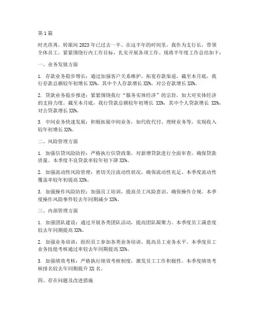 支行长半年度总结(3篇)