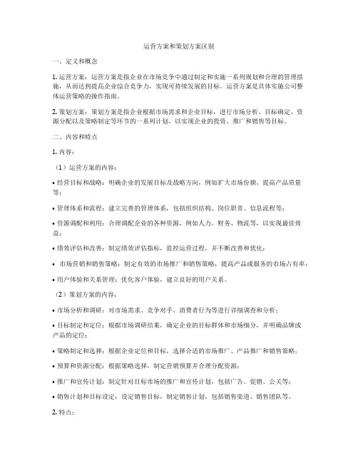 运营方案和策划方案区别