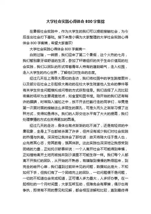 大学社会实践心得体会800字集锦