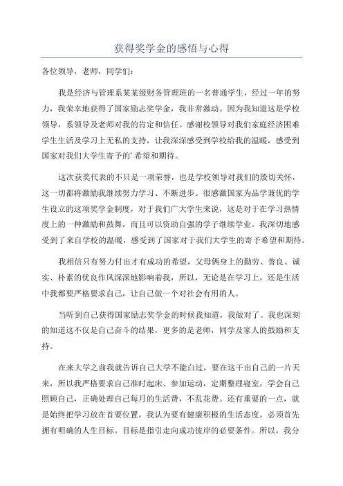 获得奖学金的感悟与心得