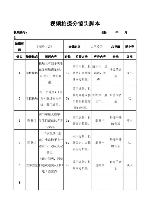抖音快手视频拍摄分镜头脚本模板