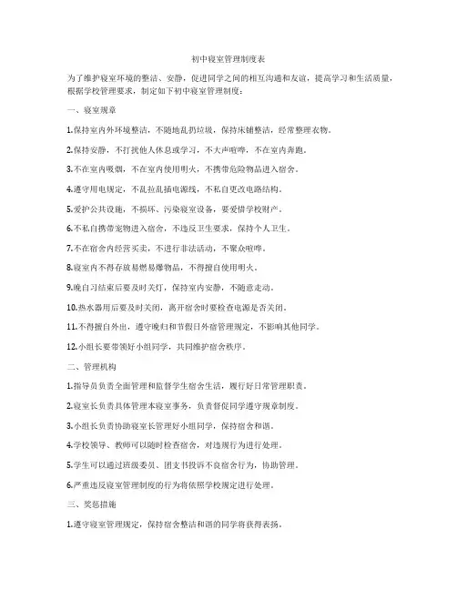 初中寝室管理制度表