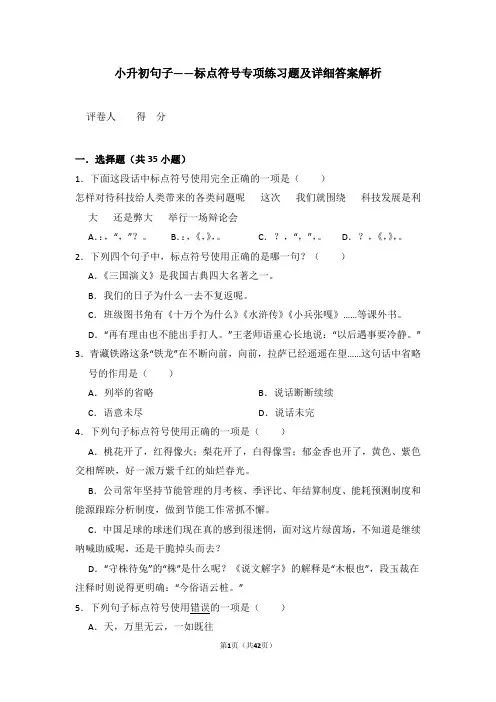 小升初句子——标点符号专项练习题及详细答案解析