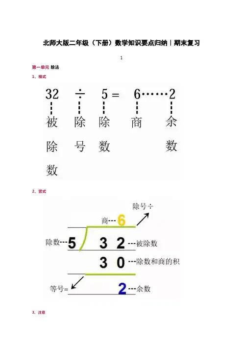 北师大版二年级(下册)数学知识要点归纳｜期末复习