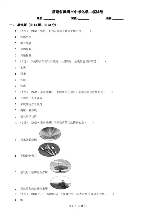 福建省漳州市中考化学二模试卷