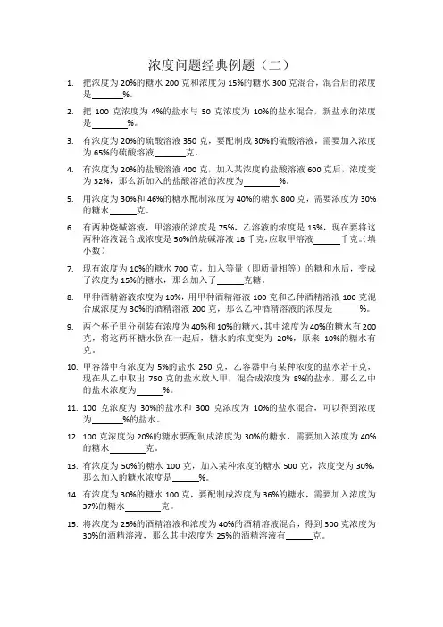 小学六年级浓度问题例题精选(二)十五道