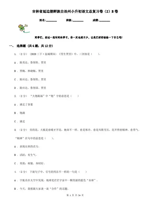 吉林省延边朝鲜族自治州小升初语文总复习卷(2)B卷