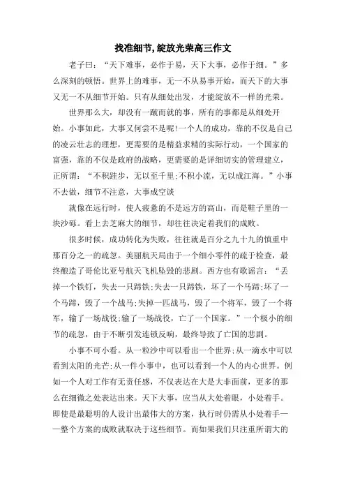 找准细节,绽放光彩高三作文