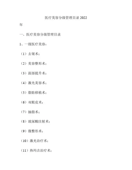 医疗美容分级管理目录2022
